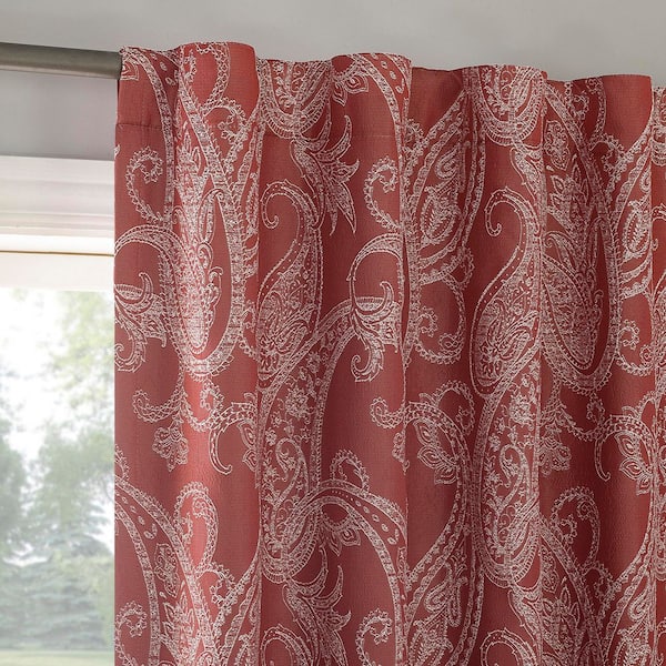 Sun Zero Pedra Paisley Embroidery Rustic Red Polyester 40 in. W x 63 in. L Back Tab 100% Blackout Curtain (Single Panel)