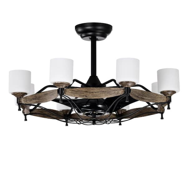Leri 33 in. Indoor Matte Black and Wood Grain Ceiling Fan with Remote and 3-Blades