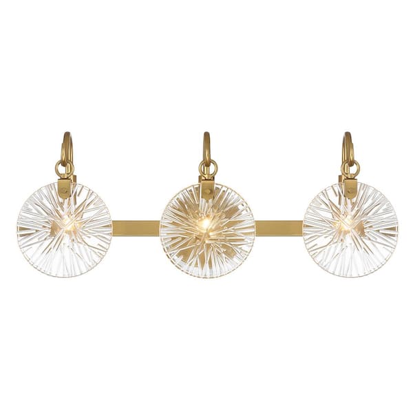 Savoy House Addison 24 in. 3-Light Warm Brass Bathroom Vanity Light with Clear Starburst Glass Shades