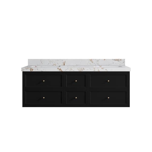 Willow Collections Roswell 60 in. Double Sink Freestanding Black Bath Vanity with Viola Gold Qt. Top Unassembled