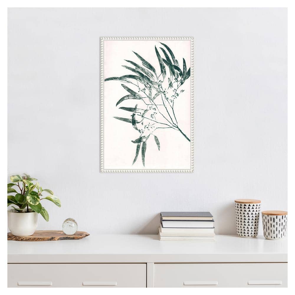 Eucalyptus Green Graphic Art on Canvas with White Frame