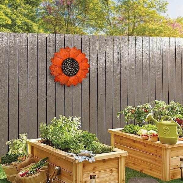 13 in. x 13 in. The Orange Metal Flowers Indoor/Outdoor Wall