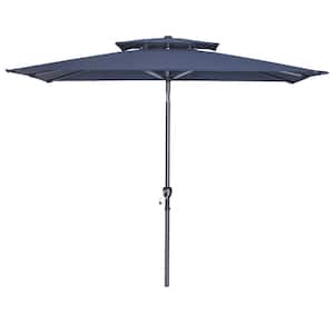 Double Top 9 ft. x 5 ft. Metal Market Tilt Patio Umbrella in Navy Blue