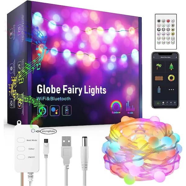 AVATAR CONTROLS Globe 32.8 ft. 66 LED Dreamcolor Outdoor Smart Multi-Color Lights  Christmas String Light with IR Remote ASL12-66 - The Home Depot