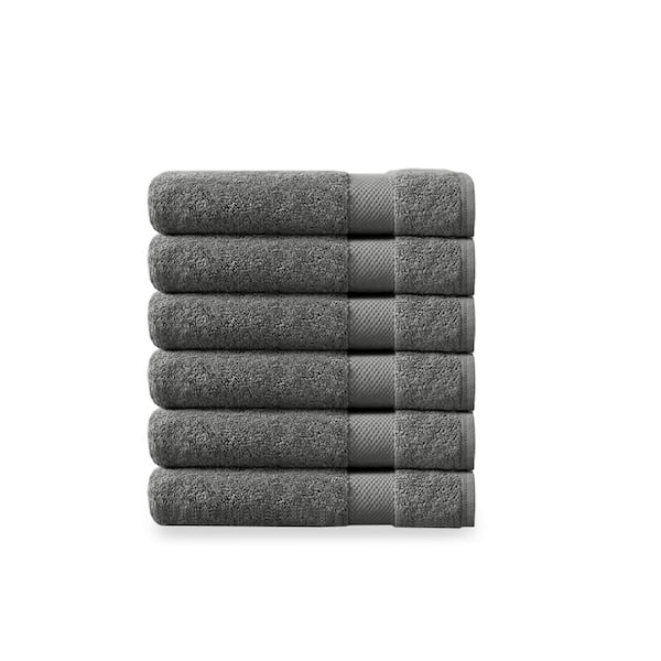 Delara Dark Grey Solid 100% Organic Cotton Luxuriously Plush Wash Cloths (Set of 6)