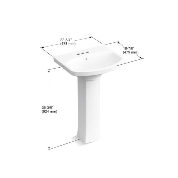 Kohler Elmbrook 24 In Pedestal Sink White With 4 Centerset Faucet Holes K R5435 0 - Bathroom Pedestal Sink Measurements