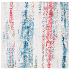 Madison Ivory/Blue 7 ft. x 7 ft. Abstract Gradient Square Area Rug