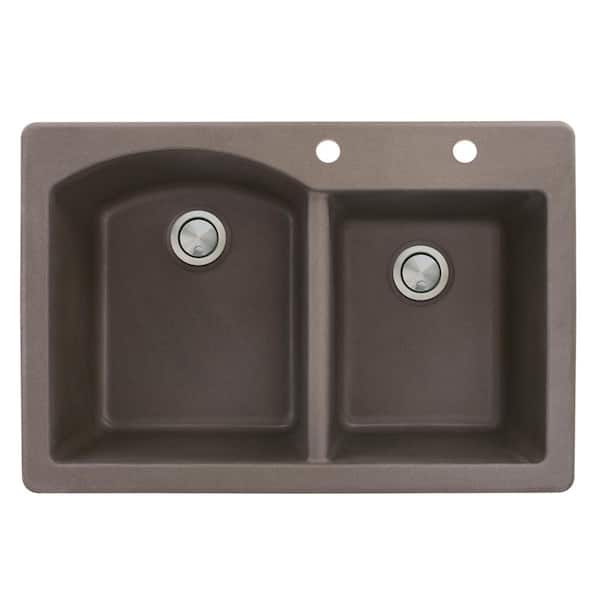 Transolid Aversa Drop-in Granite 33 in. 2-Hole 1-3/4 D-Shape Double Bowl Kitchen Sink in Espresso