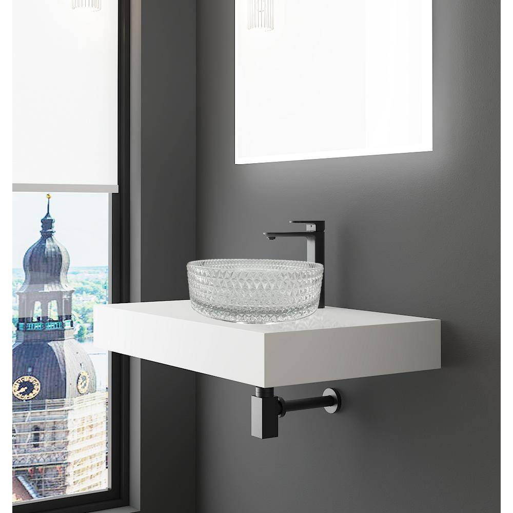 Crystal Clear Textured Glass Circular Bathroom Vessel Sink