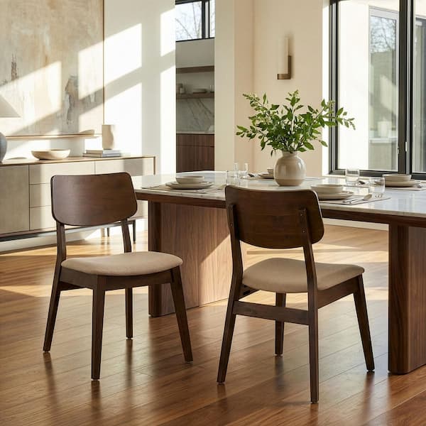 Astin Dark Brown Wood Chair with Beige Fabric Seat (Set of 2)