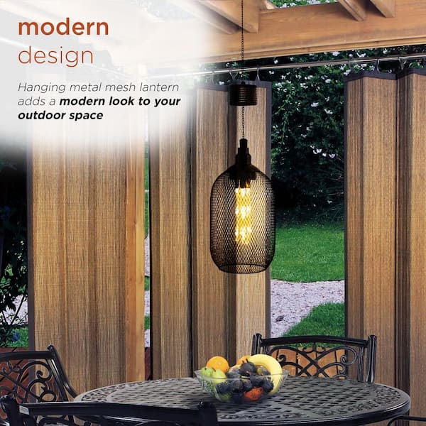 ランタン Alpine Corporation 12 in. Tall 24-Light Black Hanging Solar