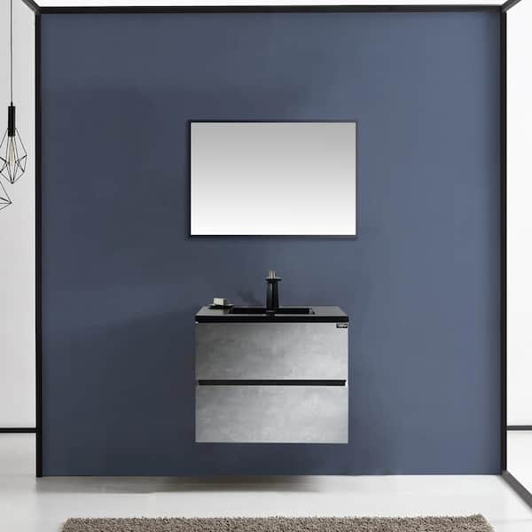 Satico 24 in. W x 19 in. D x 20 in. H Bathroom Vanity in Cement Gray Panel with Matt Black Quartz Vanity Top with Sink