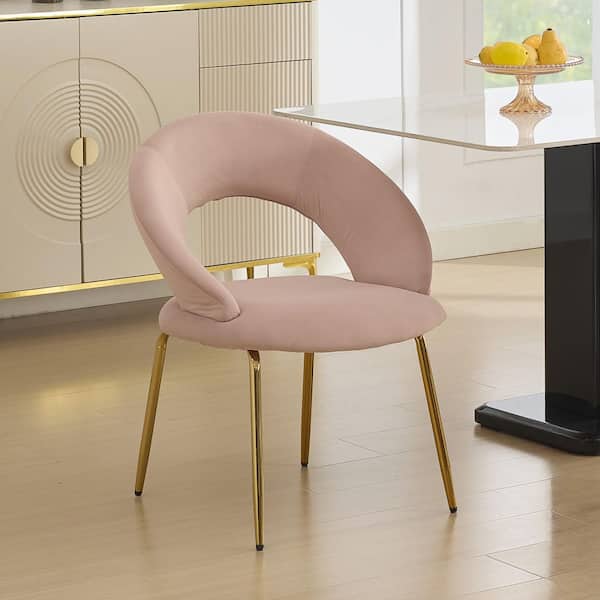 JUJABU Pink Velvet Fabric Dining Chairs With Curved Backrest and Golden Metal Legs for Kitchen or Dining Room