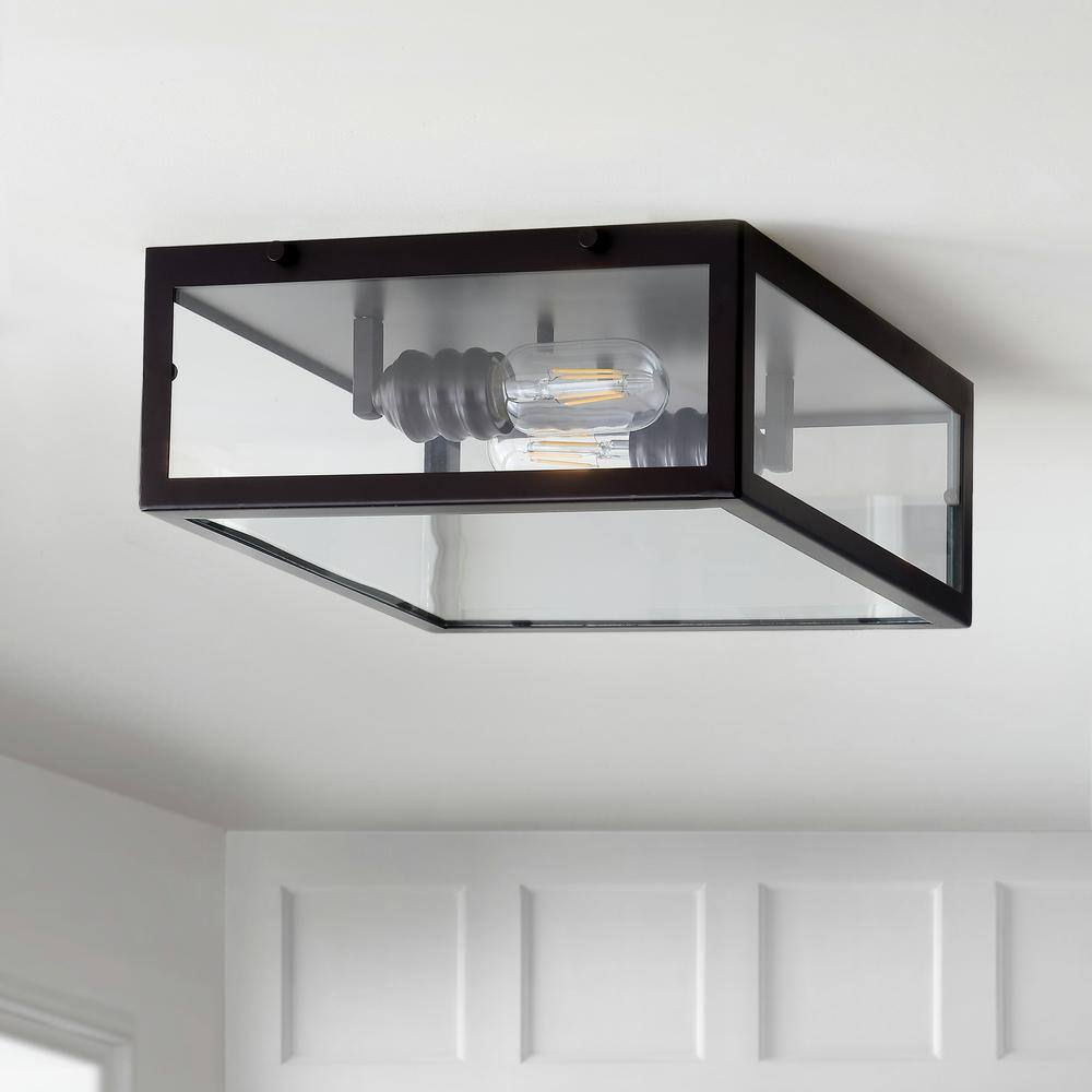 Grayson 12" Oil Rubbed Bronze and Clear Glass LED Flush Mount