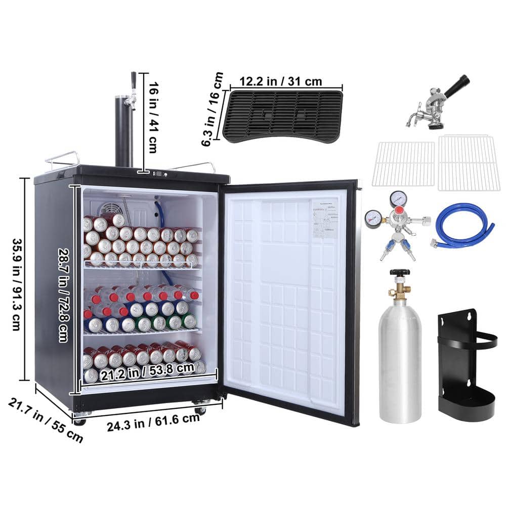 VEVOR Silver Stainless Steel Single Tap Kegerator with CO2 Cylinder