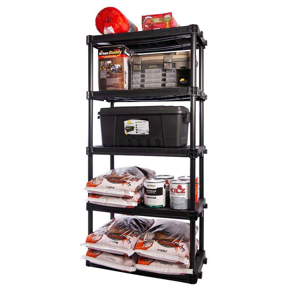 Plano 5-Tier Black Heavy Duty Plastic Storage Shelving Unit