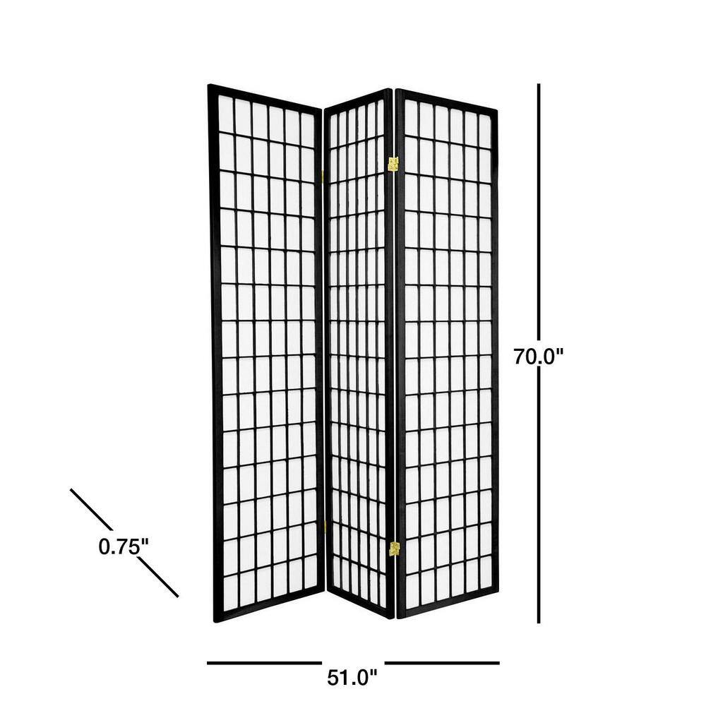 Black 6 ft Tall Shoji Screen with 3 Panels