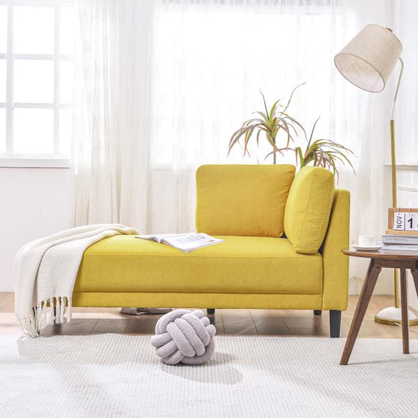 sumyeg Yellow Polyester Mid-Century Armless Chaise Lounge for Bedroom, Office, Small Living Room and Apartment