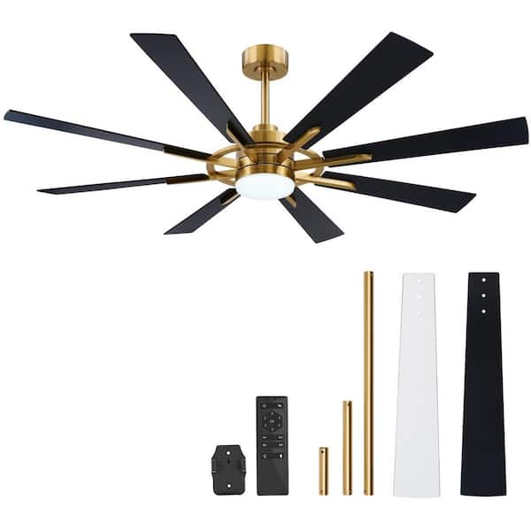 60 in. Indoor Polished Gold 8-Blade Windmill Ceiling Fan with 3CCT Integrated LED Light with Remote Included