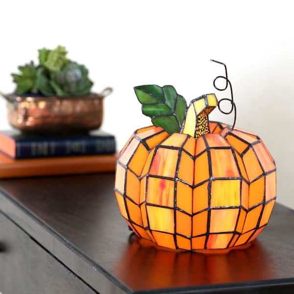 troon langs Deter River of Goods 9 in. Orange Indoor Patch the Pumpkin Stained Glass Accent  Lamp 14730 - The Home Depot