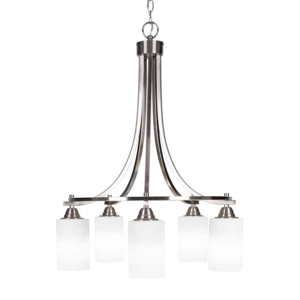 Unbranded Madison 5-Light Brushed Nickel Round Chandelier with 4 in. White Matrix Glass Shades, No bulbs included