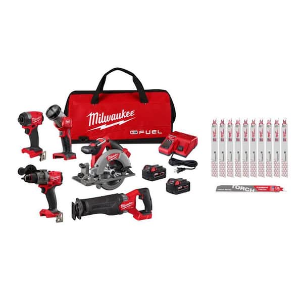 M18 FUEL 18V Lith-Ion Cordless Combo Kit (5-Tool) w/ 2 5.0 Ah Batteries, Charger & SAWZALL Blades (11-PC)