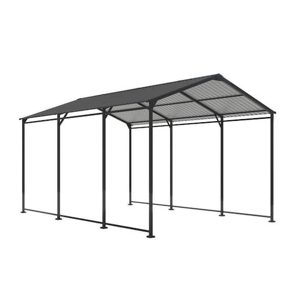 10 ft. W x 15 ft. D x 8.43 ft. H Metal Carport Heavy Duty with Galvanized Steel Roof, Outdoor Car Storage Shed, Gray