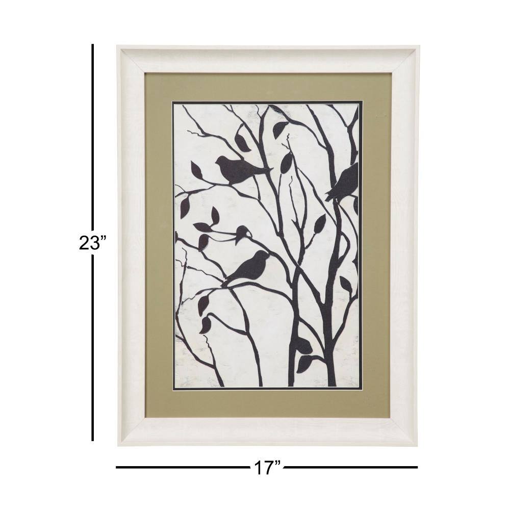 Rectangular Black and White Bird Print with Olive Green Mat