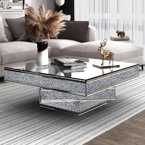 40 in. Cherry Large Rectangle Glass Coffee Table with 2-Pieces