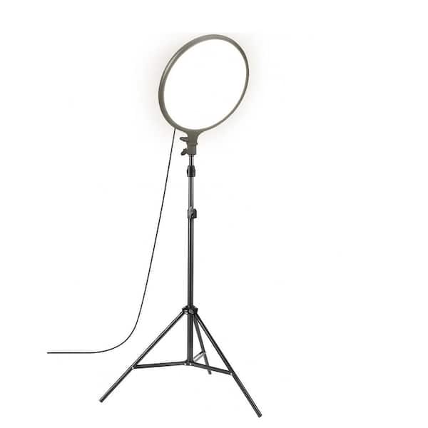 14 in. White Ring Light with Tripod Stand Phone Holder LCD Display Remote 3 Color Modes 20 Brightness Levels