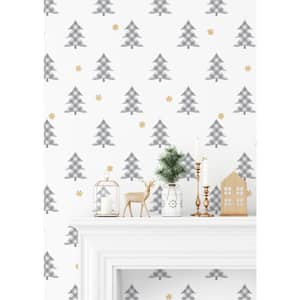 Grey and Metallic Gold Plaid Pines Peel and Stick Wallpaper (Covers 30.75 sq. ft.)
