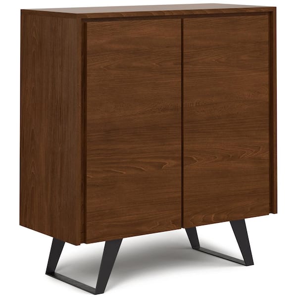 Simpli Home Lowry Solid Wood and Metal 39 in. Wide Modern Industrial Medium Storage Cabinet in Walnut Veneer
