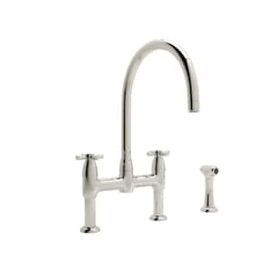 Holborn 2-Handle Bridge Kitchen Faucet with Sidespray in Polished Nickel