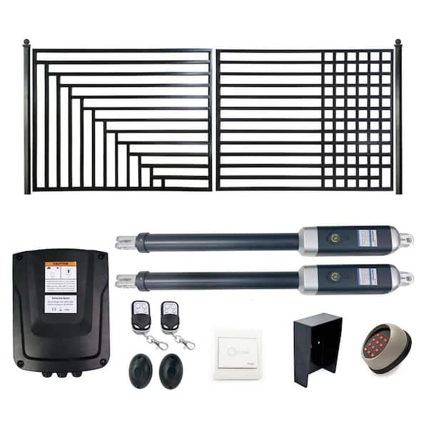 ALEKO 16 ft. x 6 ft. Automated Steel Kyiv Dual Swing Black Steel Driveway Gate and Gate Opener Kit ETL Listed Fence Gate