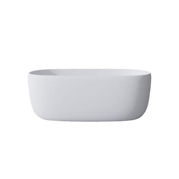 51 in. Soaking Solid Surface Resin Stone Freestanding Flatbottom Bathtub With Pop-up Drainage in Matte White