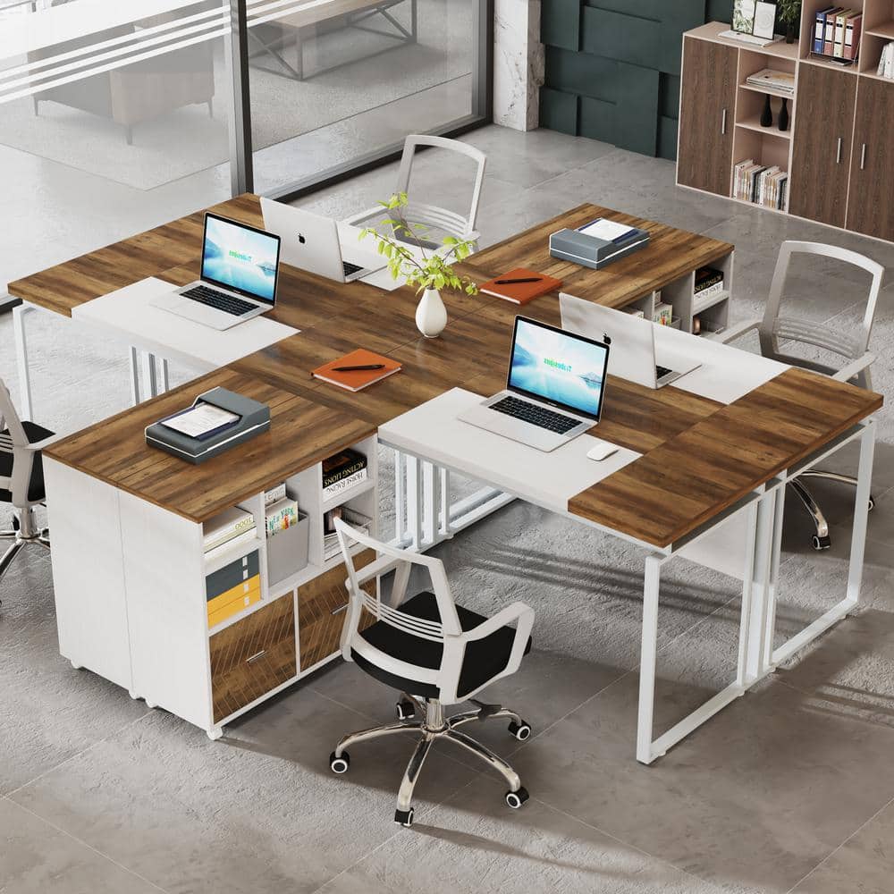 Oak Karo and White L-Shaped Executive Desk with Reversible File Cabinet