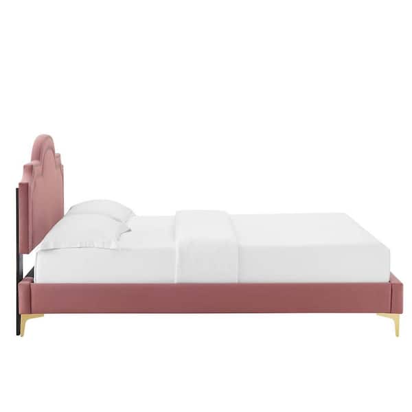 Aviana Red Performance Velvet Frame King Platform Bed with Gold Metal Legs with Foot Caps