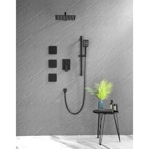 3-Spray Patterns Bathroom Showers 12 in. Wall Mount Square Rainfall Dual Shower Heads in Matte Black-S with 3 Body Jets