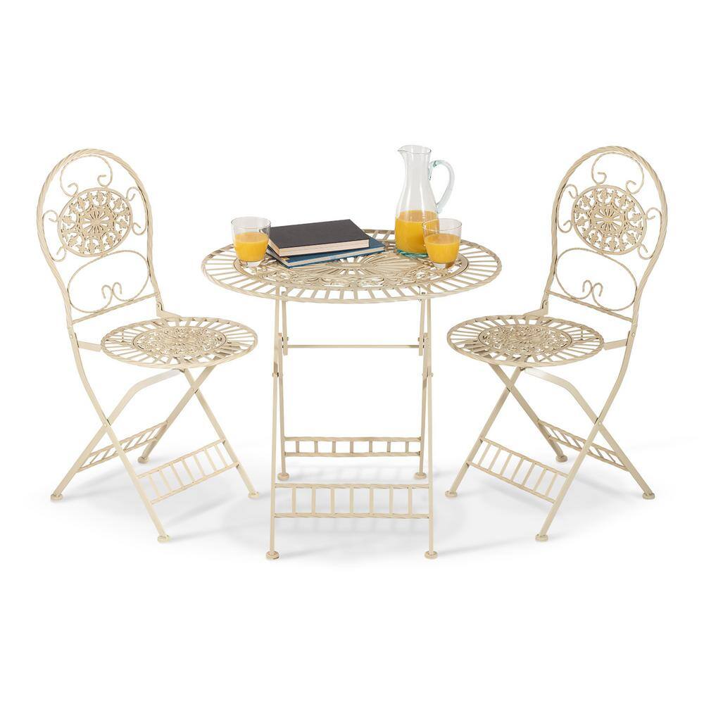 Elegant White Metal 3-Piece Round Bistro Set