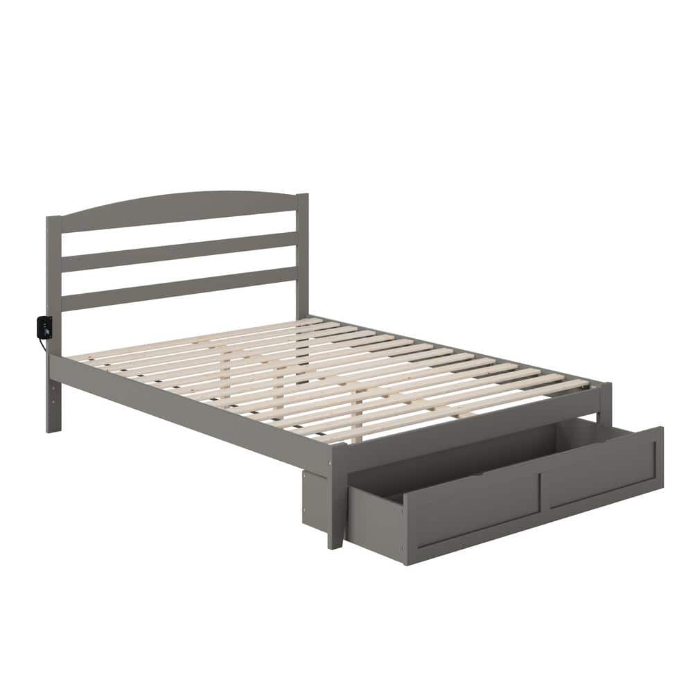 AFI Warren 60-1/4 in. W Grey Queen Solid Wood Frame with Foot Drawer and Attachable USB Device Charger Platform Bed