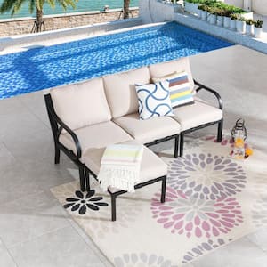 4-Piece Metal Outdoor Sectional Set with Beige Cushions
