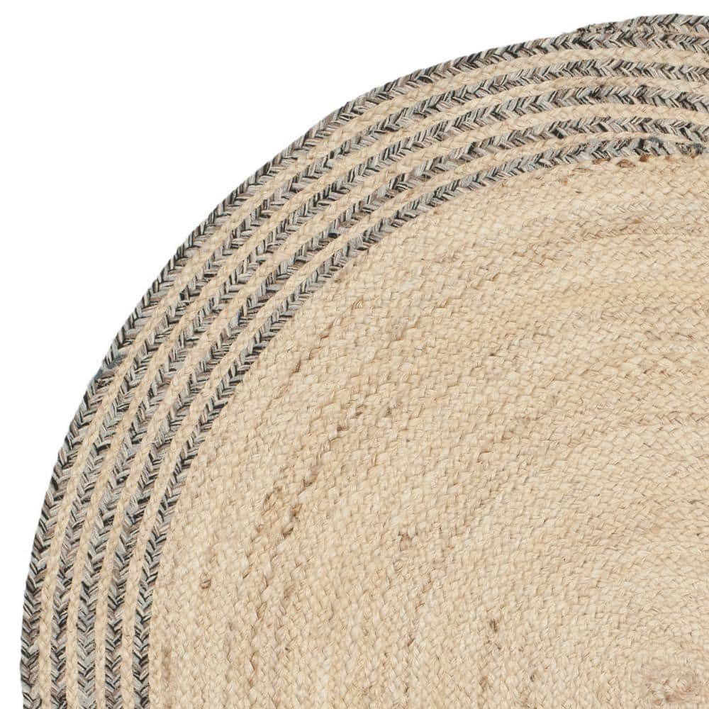 Coastal Charm Ivory & Steel Grey Handmade Round Wool Rug, 3' Diameter