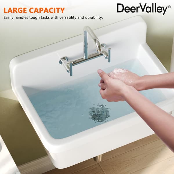 DEERVALLEY 30 in. Wall Mount Laundry/Utility Sink, White Single Bowl
