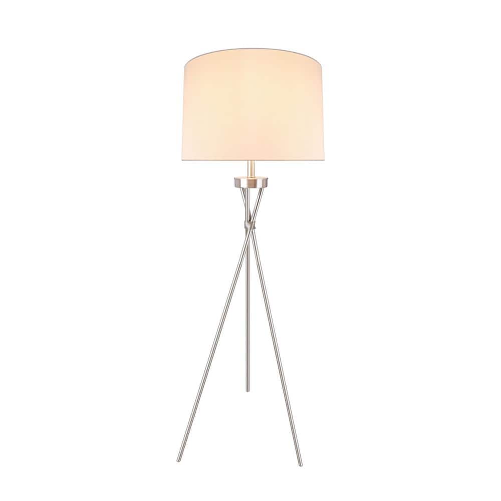 Satin Nickel Tripod Floor Lamp with Adjustable Height