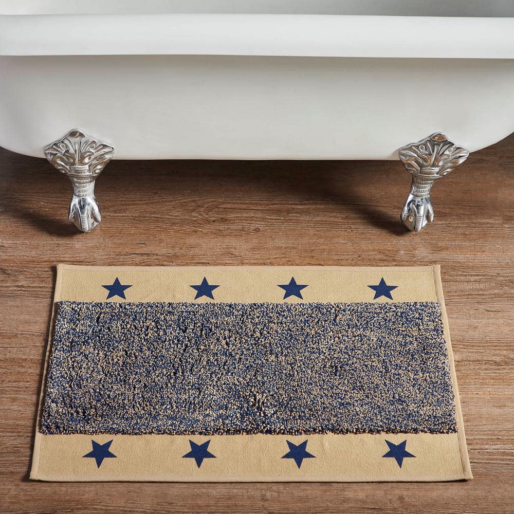 Khaki and Navy Cotton Bath Mat with Star Design, 20x30