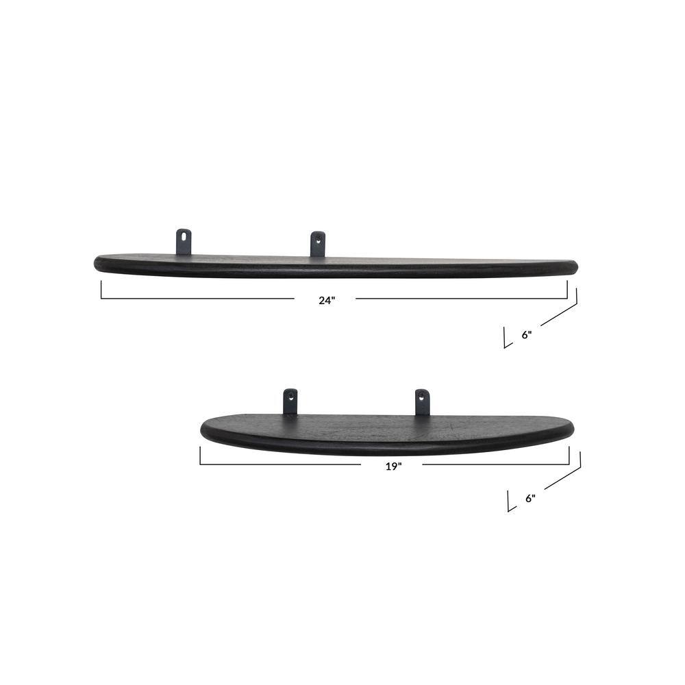 24'' Black Iron and Wood Floating Wall Shelves, Set of 2