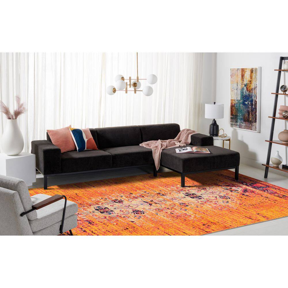 Monaco Kimberly 11' x 15' Orange Multi Synthetic Rectangular Area Rug