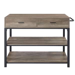 52 in. L x 28 in. W x 36 in. H Kitchen Island With Metal Frame and Wood Top in Rustic Oak & Black Finish