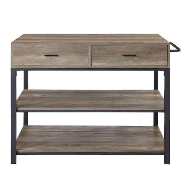 Whatseaso 52 in. L x 28 in. W x 36 in. H Kitchen Island With Metal Frame and Wood Top in Rustic Oak & Black Finish