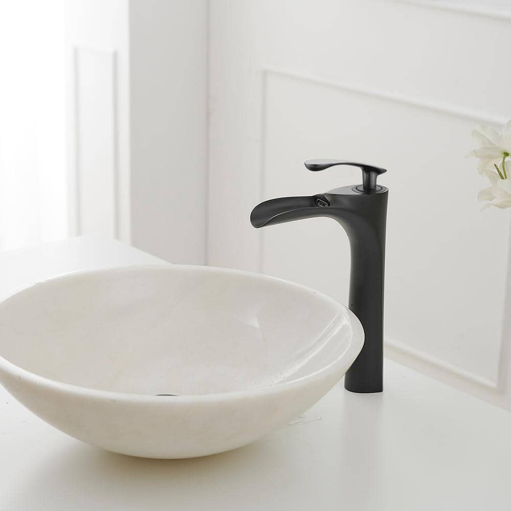 Matte Black Single Handle Vessel Sink Faucet with Drain